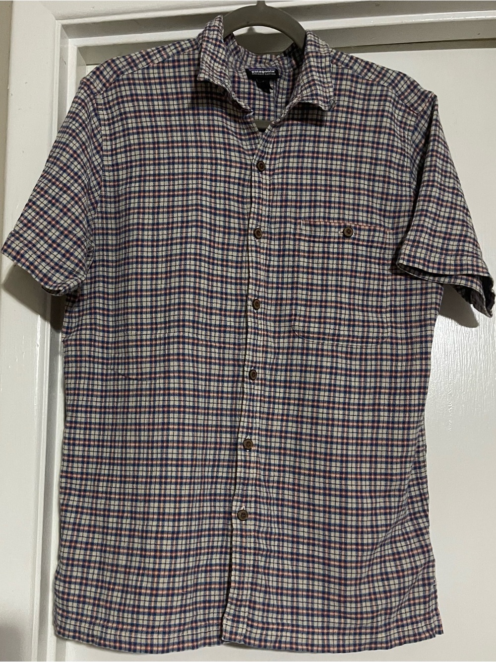 Patagonia Organic Cotton S/S Button Up MultiColor Check Plaid Shirt - Men's M